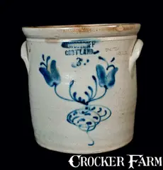 M. Woodruff, M. WOODRUFF / CORTLAND (New York) Stoneware Floral Decorated Crock, circa 1867-1869, Stoneware