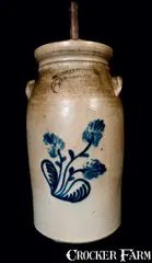 Hubbell & Cheesebro, HUBBELL & CHEESEBRO / GEDDES, NY Stoneware Churn, Six-Gallon, circa 1875, Stoneware
