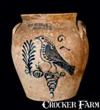 W. H. FARRAR / GEDDES, NY Stoneware Crock with Bird by W. H. Farrar, circa 1860, Stoneware, sold Oct 2011