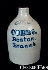 Cobbs, OTTMAN BROS. Stoneware Jug with COBBS / BOSTON / BRANCH Advertising, circa 1880, Stoneware
