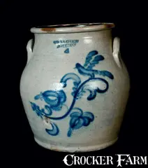 L & B G Chace, L. & B. G. CHACE / SOMERSET Stoneware Crock w/ Bird and Floral Decoration, circa 1850, Stoneware