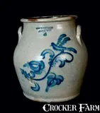 L & B G Chace, L. & B. G. CHACE / SOMERSET Stoneware Crock w/ Bird and Floral Decoration, circa 1850, Stoneware