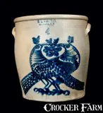 H.M. Whitman, H. M. WHITMAN / HAVANA, N.Y. Stoneware Crock w/ Elaborate Double Bird Decoration, circa 1860, Stoneware
