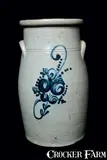 SEYMOUR & BOSWORTH / HARTFORD, CT Stoneware Churn by Seymour & Bosworth, circa 1875, Stoneware, sold Oct 2011
