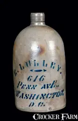E. Lulley, Rare E. LULLEY / WASHINGTON, D.C. Stoneware Advertising Jug, circa 1875, Stoneware
