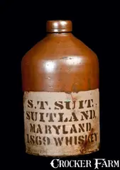 S. T. Suit, S. T. SUIT / SUITLAND, MARYLAND Tanware Whiskey Jug, circa 1880, Stoneware