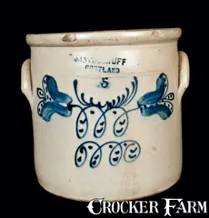 M. Woodruff, 5 Gal. M WOODRUFF / CORTLAND Stoneware Crock, circa 1867-1869, Stoneware