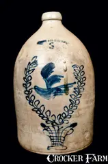 N. White & Co., N. WHITE & CO. / BINGHAMPTON Stoneware Jug with Bird, Urn and Wreath, circa 1866-1868, Stoneware