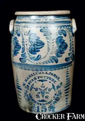 Hamilton & Jones Star Pottery, Monumental HAMILTON & JONES / STAR POTTERY 15 Gal. Stoneware Crock, circa 1875, Stoneware