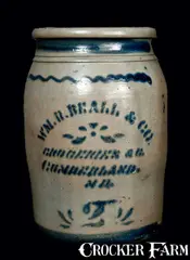 Mary Beale, BEALL / CUMBERLAND, MD Stoneware Crock, circa 1875, Stoneware