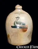 COWDEN & WILCOX / HARRISBURG, PA Stoneware Jug w/ Swan Decoration by Cowden & Wilcox, circa 1865, Stoneware, sold Jul 2011
