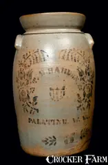 T.D. Harden, T. D. HARDEN / PALATINE, W. VA 5 Gal. Stoneware Churn, circa 1875, Stoneware