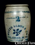 Lloyd & Co., 2 Gal. RACER, LLOYD & CO. / PALATINE, W. VA Stoneware Crock, circa 1875, Stoneware