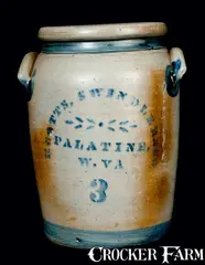 Swindler & Co., KNOTTS, SWINDLER & CO. / PALATINE, W. VA Stoneware Crock, circa 1875, Stoneware