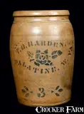 T.D. Harden, T. D. HARDEN / PALATINE, W. VA 3 Gal. Stoneware Crock, circa 1875, Stoneware