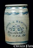 Richey & Hamilton, RICHEY & HAMILTON / PALATINE, WV Stoneware Crock, circa 1875, Stoneware