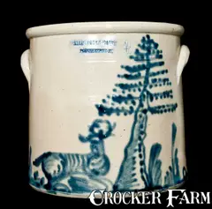Riedinger & Caire, RIEDINGER & CAIRE / POUGHKEEPSIE, NY Stoneware Deer Crock, circa 1860, Stoneware