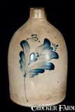 J. Fisher, J. FISHER / LYONS, New York Stoneware Jug w/ Flower, circa 1885, Stoneware