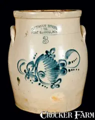 Ottman Bro, OTTMAN BRO'S / FORT EDWARD, N.Y. Stoneware Jar w/ Floral, circa 1880, Stoneware
