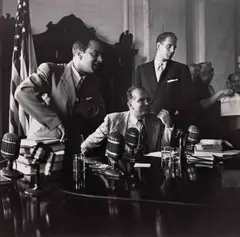 Senator Joseph McCarthy, Roy Cohn and G. David Schine, Washington D.C. 1954 by Eve Arnold, 1954, Gelatin silver print, printed in 1989 on double-weight semi-matte paper, sold Jun 2024