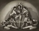 Kitty Hoffmann, Posing dance group, 1930, Vintage silver print on double-weight semi-matte paper, in very good condition. Photographer's copyright stamp with handwritten number "4949" in pencil, annotation "Tanzgruppe Trude Goodwin" and handw