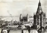 August Sander, City hall tower and Hohenzollern bridge, Cologne 1930s, Vintage silver print, double-weight semi-matte paper in very good condition. Photographer's stamp "august sander lichtbildner köln-lindenthal dürenstr. 201 fernruf 424-92", typographic copyright note