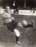 Lothar Rübelt, Matthias Sindelar, 1934, Vintage silver print on single-weight glossy paper, in very good condition. Titled "Ball Künstler Sindelar Austria" in pencil and with photographer's stamp with address "Wien I., Wollzeile 14/II.", on
