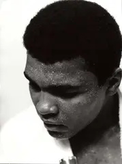 Alberto Durazzi, Mohammed Ali after his fight against Brian London, London 1966, 1966, Silver print, printed later on semi-matte paper, in excellent condition. Photographer's "Dufoto" agency copyright stamp with address at "Via del Corso, 184 - 00186 Roma", annotated"102330 IJ" and "Moh