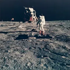 Neil A. Armstrong, Apollo 11: Edwin Aldrin works on a seismic experiment, July 20, 1969, Chromogenic vintage print on Kodak paper