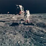 Neil A. Armstrong, Apollo 11: Edwin Aldrin works on a seismic experiment, July 20, 1969, Chromogenic vintage print on Kodak paper