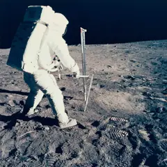 Neil A. Armstrong, Apollo 11: Edwin Aldrin handles experimental equipment, July 20, 1969, Chromogenic vintage print on Kodak paper