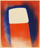 Rupprecht Geiger, schwarz-weiß in Variante blau-rot, Lithografie auf Papier