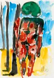Markus Lüpertz, Ohne Titel (Rückenakt), Mischtechnik (Bleistift, Gouache) auf Japan