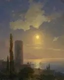 Ivan Kontantinovic Ajvasovskij, Auf der Krim. Blick auf den Ayu Dag bei Mondschein, Öl auf Leinwand