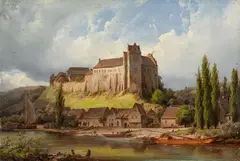 Julius Lange, Schloss Wettin a.d. Saale, Öl auf Velin