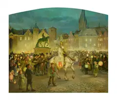 Willy Reetz, Martinszug in der Altstadt von Düsseldorf, Öl auf Leinwand