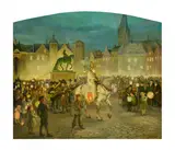 Willy Reetz, Martinszug in der Altstadt von Düsseldorf, Öl auf Leinwand