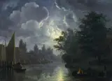 Willem de Klerk, Nächtliche Szene am Fluss, Öl auf Holz