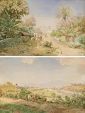 Paul Fischer, Zwei Aquarelle mit Ansicht des Popocatépetl