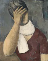 Peter Herkenrath, Frau mit weißem Schal, Öl auf Leinwand