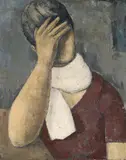 Peter Herkenrath, Frau mit weißem Schal, Öl auf Leinwand