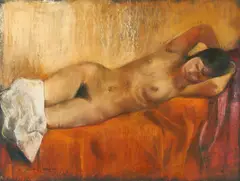 Willy Jaeckel, Liegender weiblicher Akt, Pastell auf schwarzem CONSON & MONTGOLFIER VIDALON-LES-ANNONAY (Wasserzeichen)