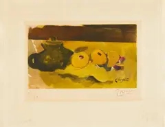 La nappe jaune by Georges Braque, Farbradierung auf BFK RIVES (Wasserzeichen), sold Jun 2016