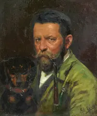 Adolf Lins, Selbstporträt, Öl auf Holz