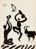 Musicien danseur chevre et oiseau by Pablo Picasso, 1959, Lithografie auf Velin, sold Dec 2016