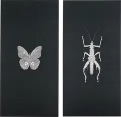 Angelo Filomeno, Rex et Regina, 2008, embroidery, hematite, stainless steel, crystals on silk moiré stretched over linen, diptych