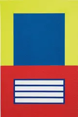 Blue Cell Over Horizontal Red Prison by Peter Halley, 2004, acrylic, fluorescent acrylic, Roll-a-Tex on canvas, sold Mar 2015
