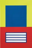 Peter Halley, Blue Cell Over Horizontal Red Prison, 2004, acrylic, fluorescent acrylic, Roll-a-Tex on canvas