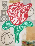 Donald Baechler, Andre's Flower No. 4, 1993, gouache, gesso, pencil, ink, paper, fabric collage on paper