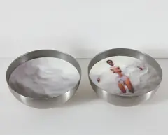 Peter Sarkisian, White Water Two (8 Inch Version), 2004, 2 metal bowls, high density plaster, tinted polymer resin, video projection and audio